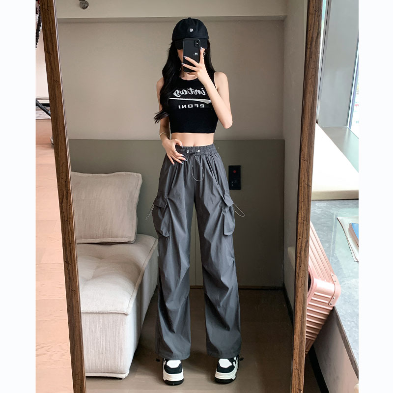夏季薄款矮小个子显高高腰黑色速干工装裤九分宽松束脚运动裤女XS