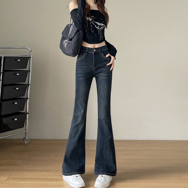 显瘦穿搭矮小个子微喇弹力牛仔裤百搭150CM显高高腰修身喇叭裤XXS