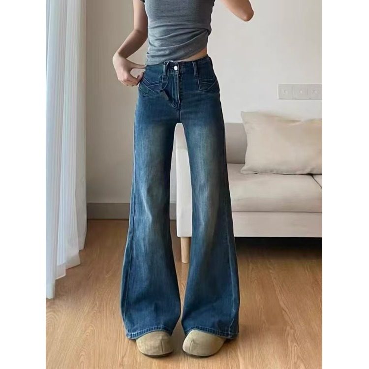 小个子美式复古微喇牛仔裤百搭显瘦145CM高腰弹力喇叭阔腿长裤XS