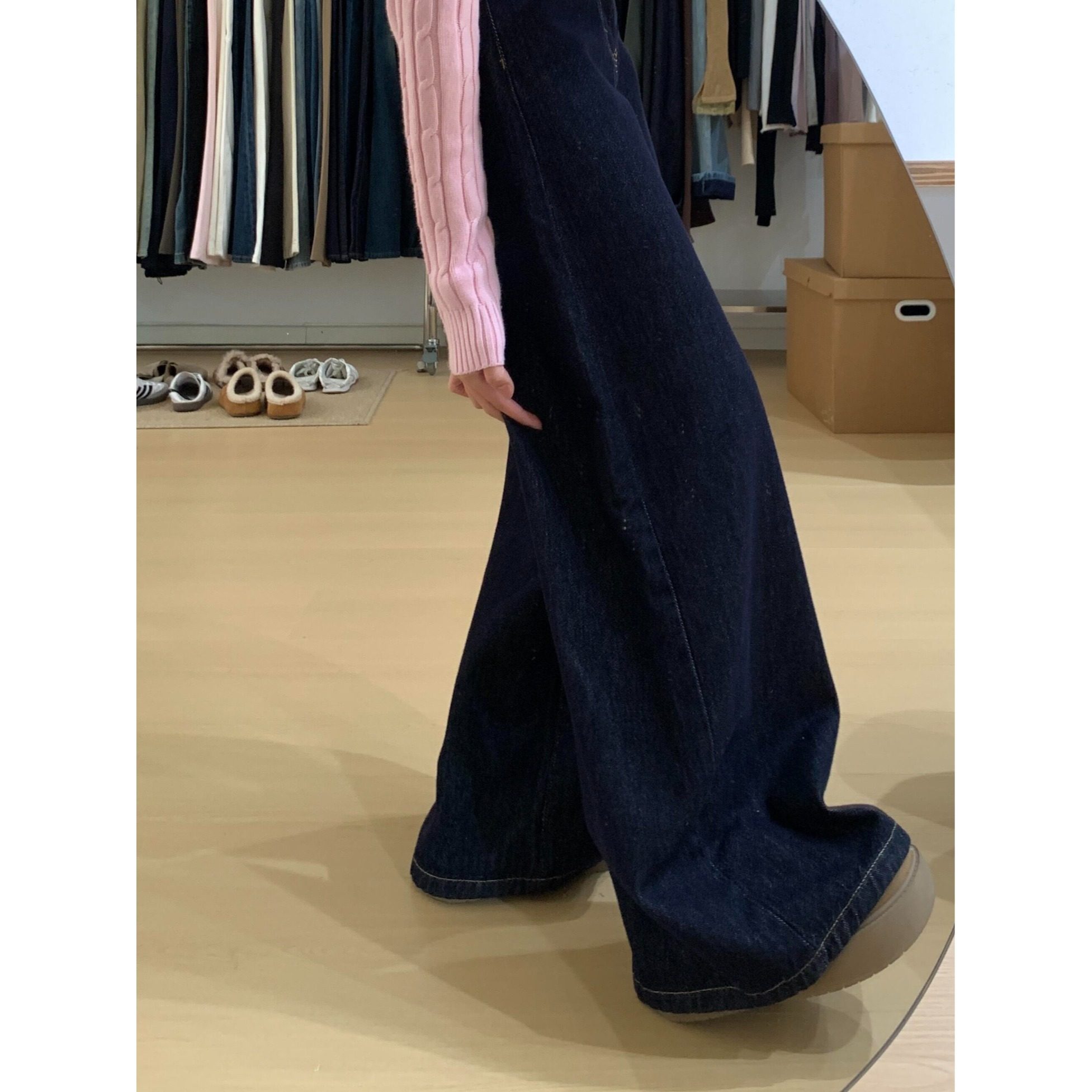 小个子美式阔腿牛仔裤显高百搭150高腰垂感宽松直筒裤拖地长裤XS