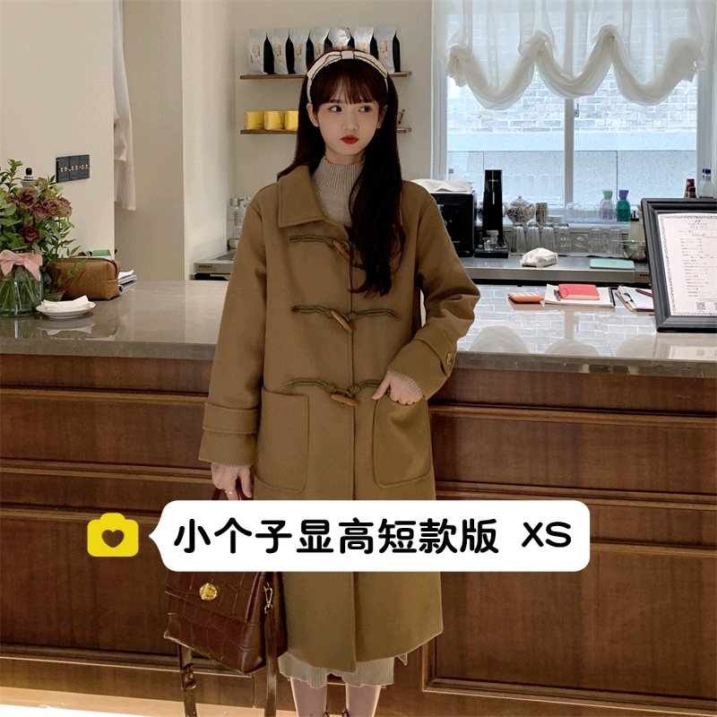 小个子牛角扣毛呢外套女xxs