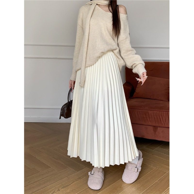 矮小个子150韩版气质百褶裙毛呢半身裙145cm显高高腰中长裙A字裙