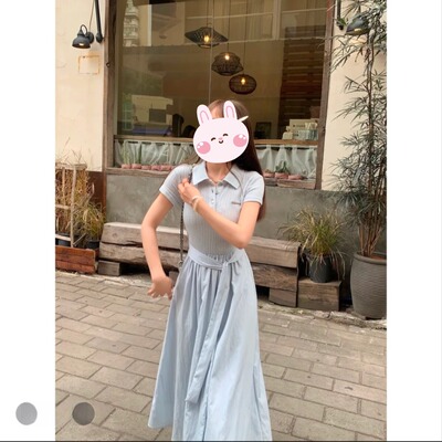 145小个子150cm韩版时尚气质收腰短袖连衣裙设计感慵懒风长裙女xs