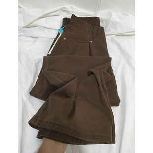 显高百搭145CM高腰直筒拖地裤 牛仔裤 女 矮小个子咖色窄版 秋冬新款