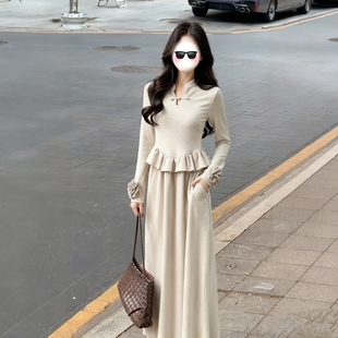 矮小个子145新中式 连衣裙150设计感收腰显瘦气质长裙 立领盘扣长袖