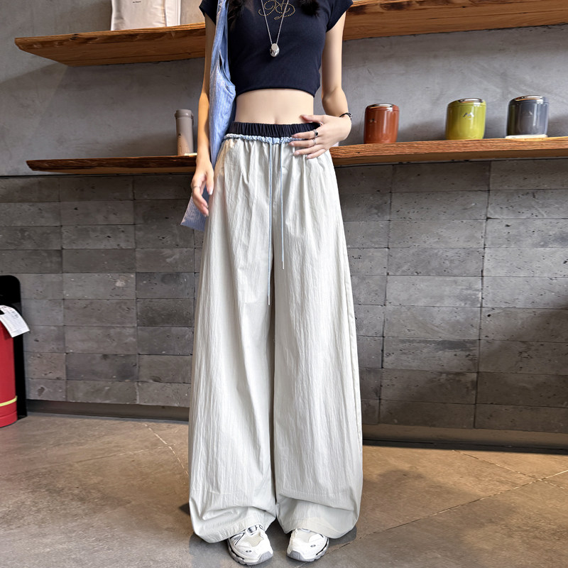 夏季薄款小个子撞色设计感速干运动裤百搭减龄显瘦防晒冰丝阔腿裤