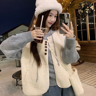 145矮小个子羊羔毛马甲背心外套150cm宽松休闲减龄外搭上衣xs秋冬