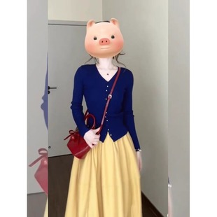 小个子150cm韩系温柔气质套装v领针织开衫高腰A字半身裙两件套XS