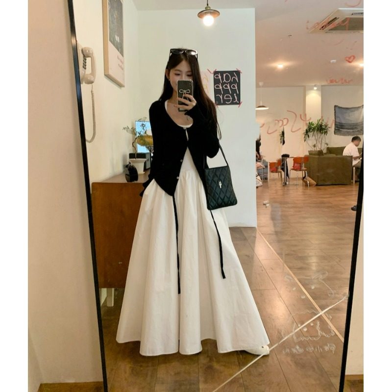 小个子145显高时尚套装女150针织吊带背心长款连衣裙长袖开衫外套