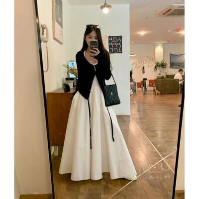 小个子145显高时尚套装女150针织吊带背心长款连衣裙长袖开衫外套