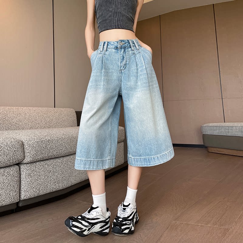 夏季新款小个子显高高腰牛仔七分裤韩版减龄150cm宽松显瘦中裤XS