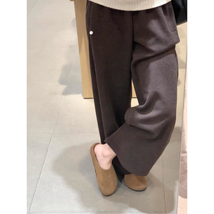 显瘦穿搭小个子咖色毛呢拖地裤 加绒保暖150CM高腰直筒休闲弯刀裤