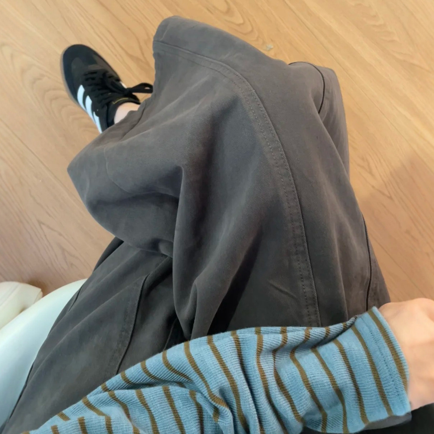 小个子日系深灰色阔腿休闲裤女早秋新款九分显瘦慵懒风弯刀气球裤