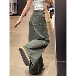 显高穿搭小个子高腰美式直筒休闲工装牛仔裤复古宽松垂感阔腿长裤
