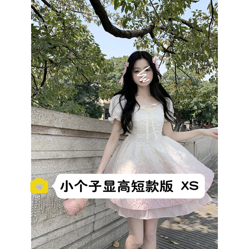 小个子甜美泡泡袖连衣裙短裙xs
