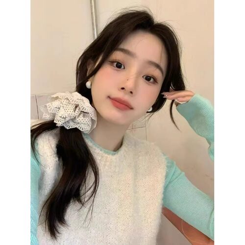 145小矮个子显高150白色软糯圈圈毛针织马甲毛衣背心上衣女xs春秋
