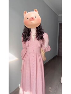 150小个子春装女2024年新款女早春高级感V领收腰绝美高级连衣裙xs