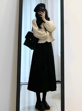 秋冬新款145cm小个子毛呢半身裙显高高腰中长款显瘦a字伞裙XXS女