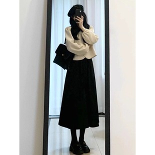 秋冬新款 显瘦a字伞裙XXS女 145cm小个子毛呢半身裙显高高腰中长款