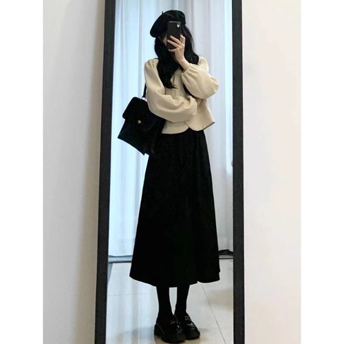 秋冬新款145cm小个子毛呢半身裙显高高腰中长款显瘦a字伞裙XXS女