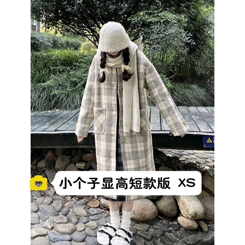 小个子设计感中长款格子呢子外套