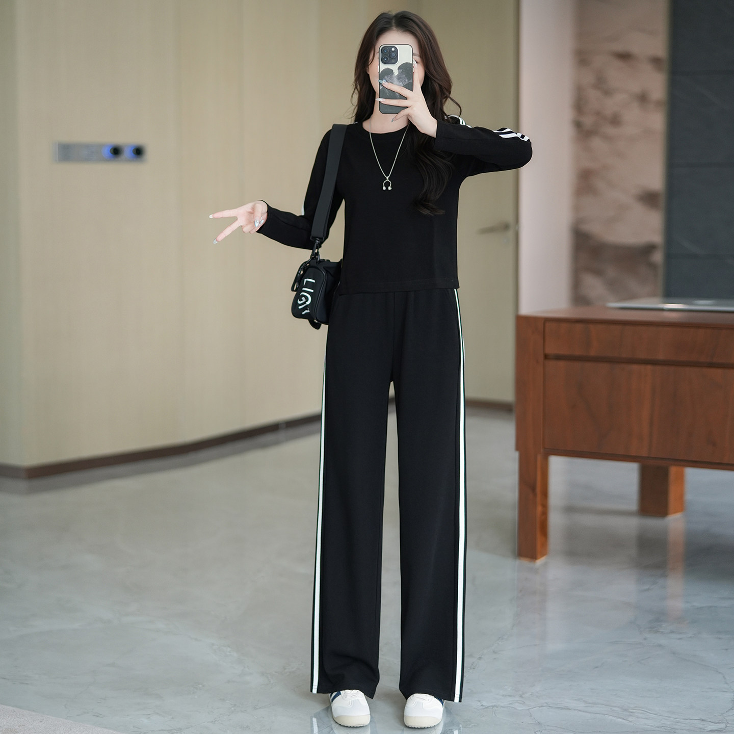 秋季新款矮小个子长袖运动套装女休闲上衣150显高高腰宽松休闲裤