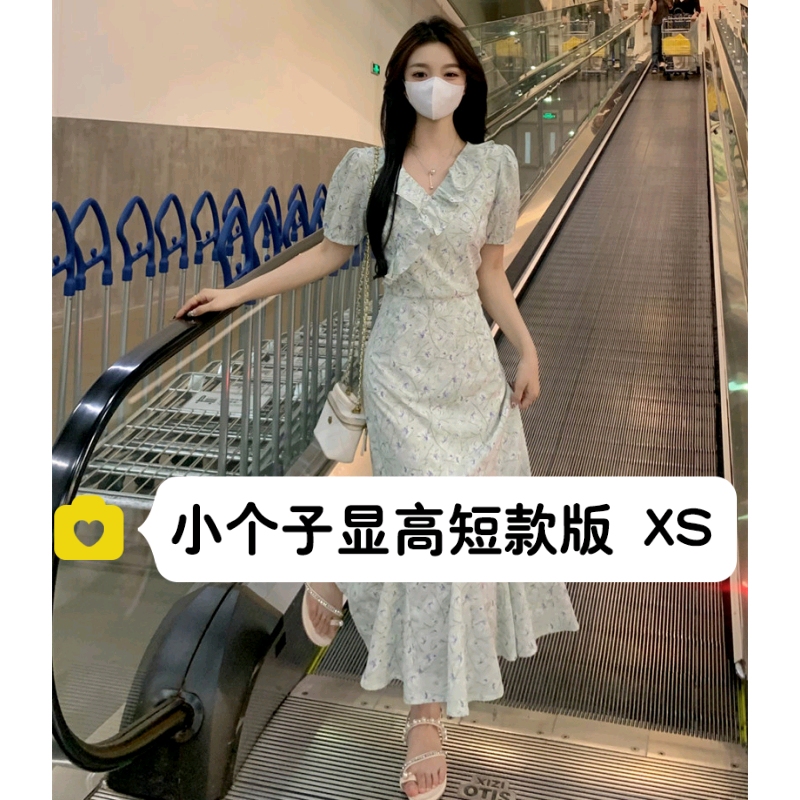 小个子温柔V领碎花连衣裙xs