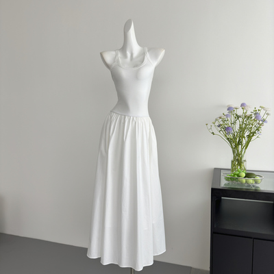 150cm小矮个子穿搭法式白色吊带连衣裙145减龄百搭A字中长裙夏XS