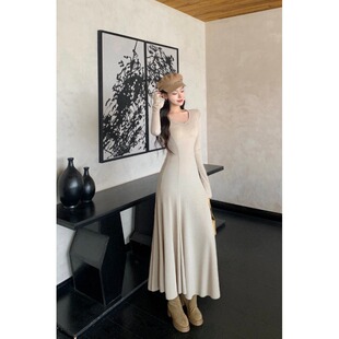 145小个子法式气质长袖连衣裙150高级感V领收腰显瘦长裙打底裙xs