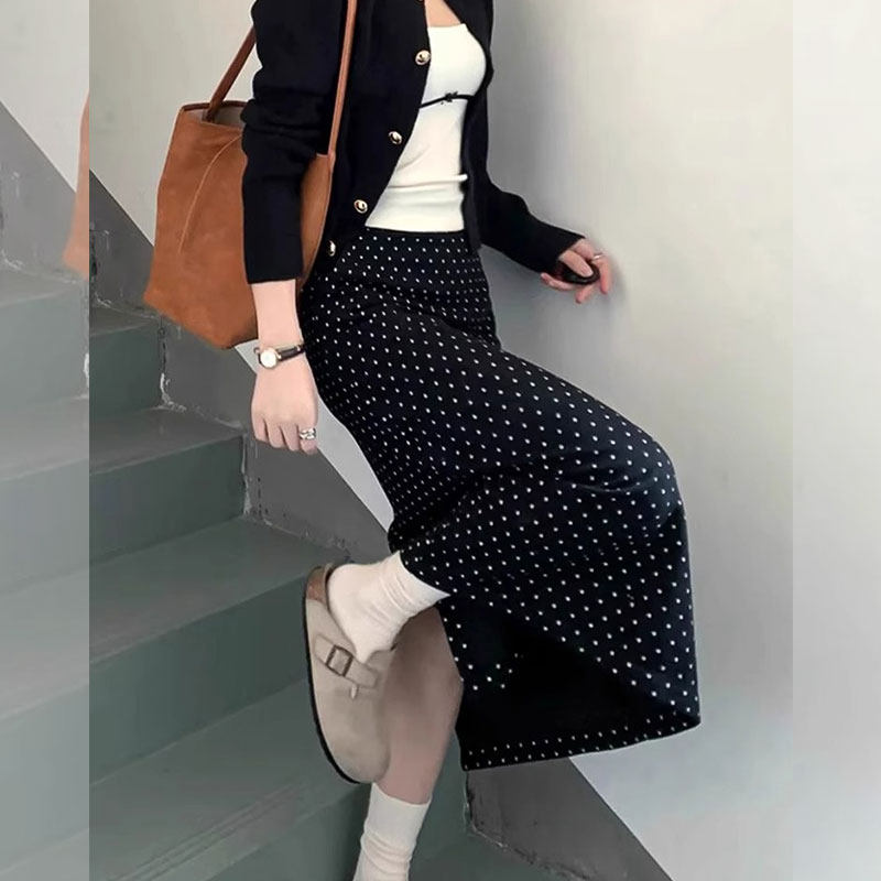 145cmcm矮小个子显高高腰a字半身裙包臀裙中长款显瘦波点裙xxs女