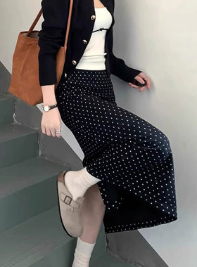 145cmcm矮小个子显高高腰a字半身裙包臀裙中长款显瘦波点裙xxs女