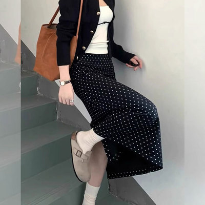 145cmcm矮小个子显高高腰a字半身裙包臀裙中长款显瘦波点裙xxs女