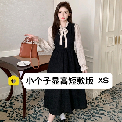 小个子法式复古假两件连衣裙xs