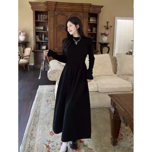 小个子150cm针织内搭打底长袖 收腰长裙大摆裙毛衣裙女 连衣裙冬季