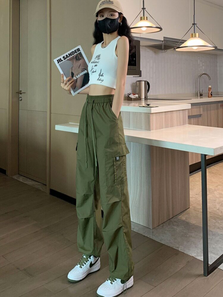 150矮个子高腰直筒工装裤155cm休闲设计感速干美式复古运动裤女夏