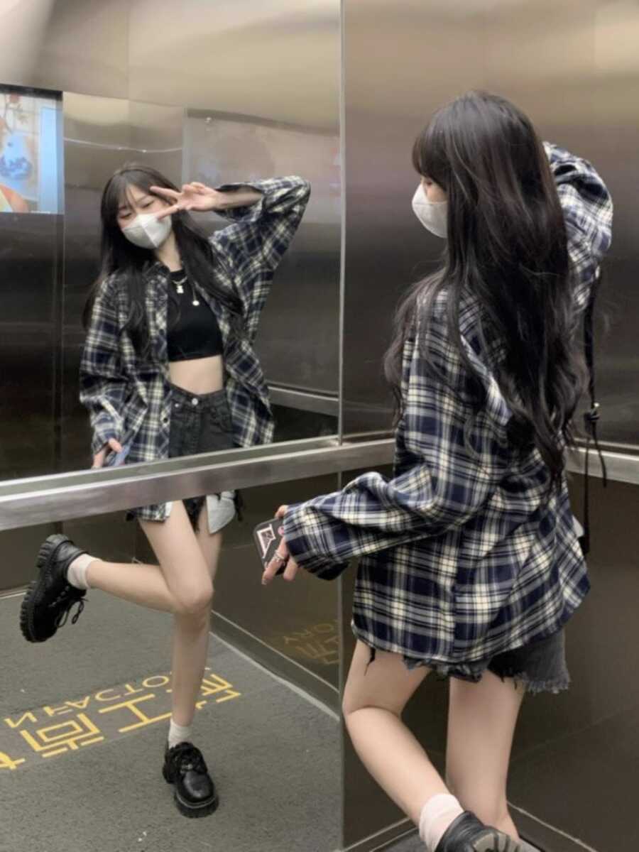小矮个子女装150幂式穿搭慵懒复古格子防晒衬衣外穿开衫上衣xs秋