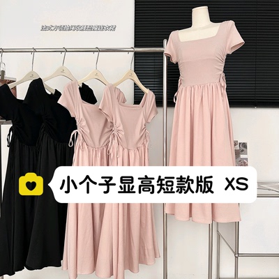 小个子法式方领连衣裙女夏xs