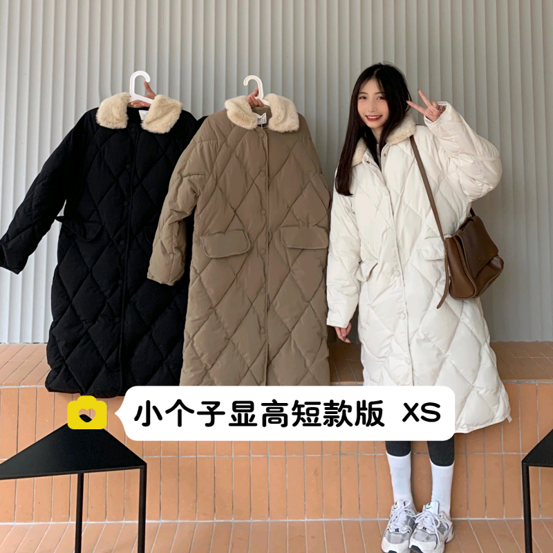 小个子150菱格长款宽松棉衣外套