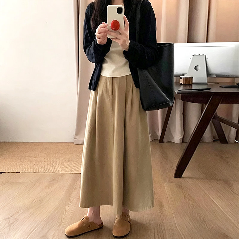 小个子美拉德卡其色半身裙145cm高腰显瘦a字工装裙遮胯中长款伞裙