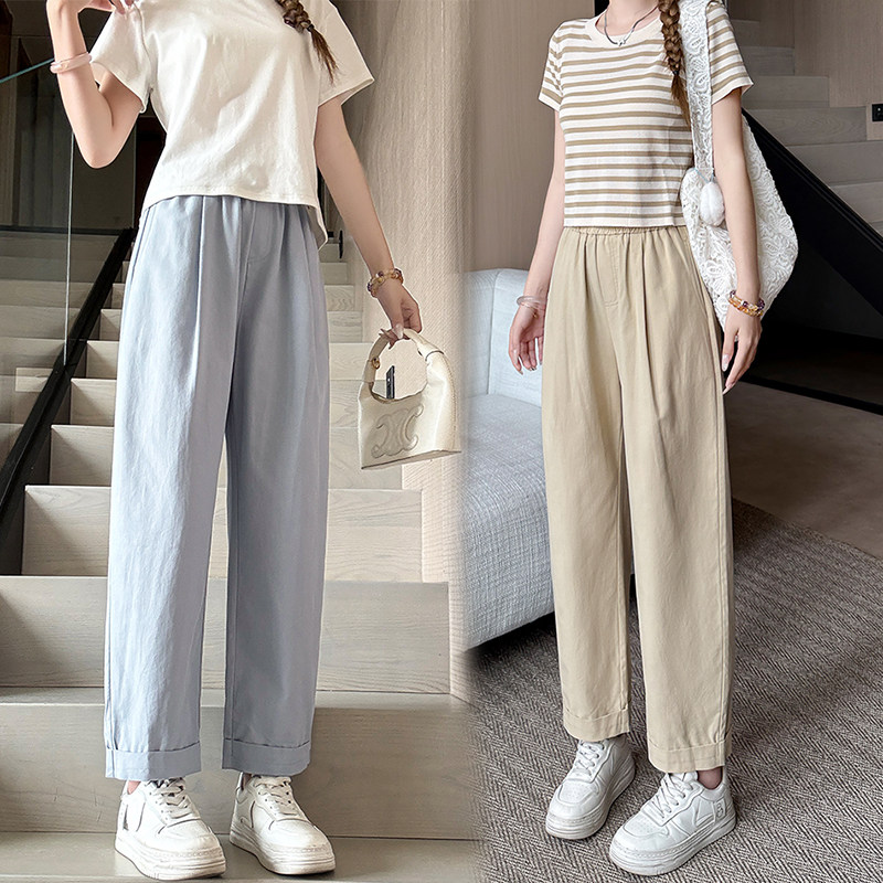 显瘦穿搭145cm矮小个子高腰天丝棉哈伦裤宽松显瘦休闲裤九分裤女