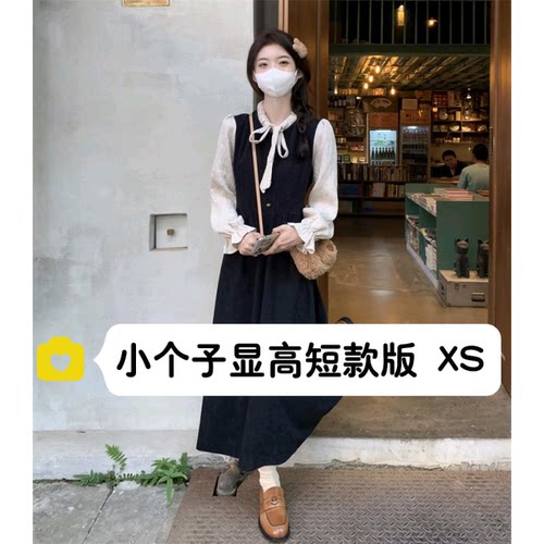 小个子复古灯芯绒长袖连衣裙xs