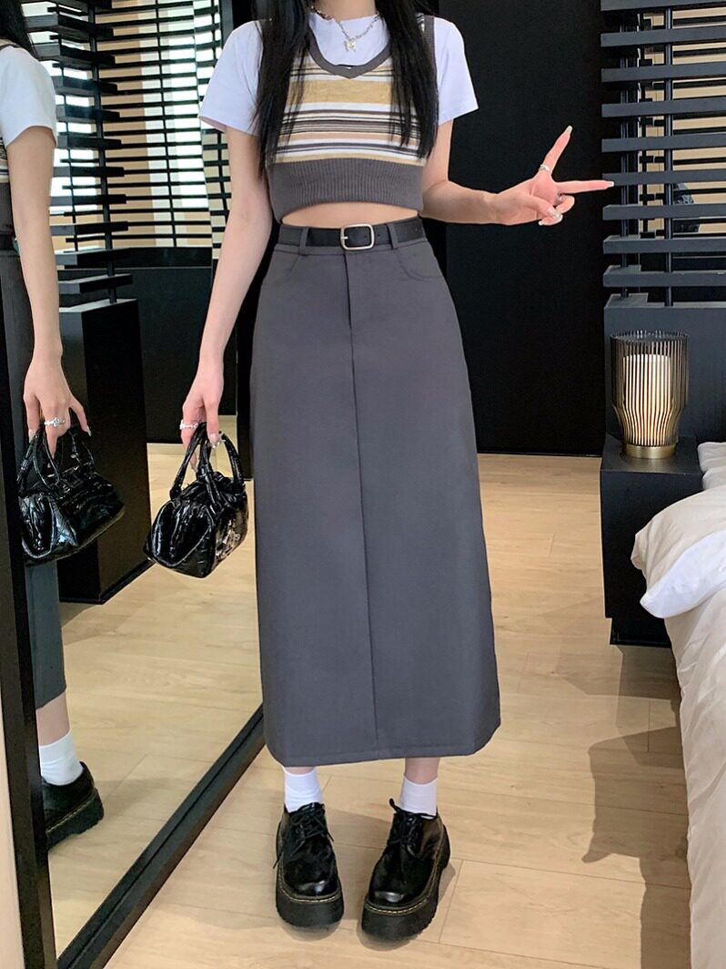 小矮个子145灰色西装半身裙女