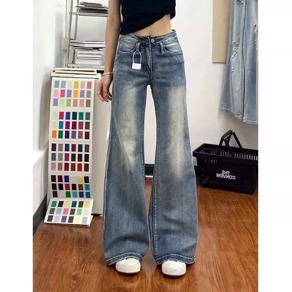 显高穿搭小个子低腰美式微喇牛仔裤修身显瘦150cm马蹄拖地长裤XS