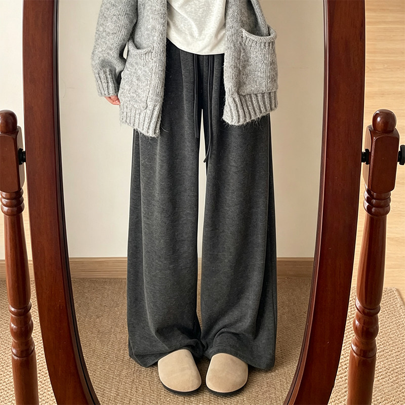 秋冬新款小个子深灰色糯米裤韩系百搭150慵懒风休闲直筒裤阔腿裤