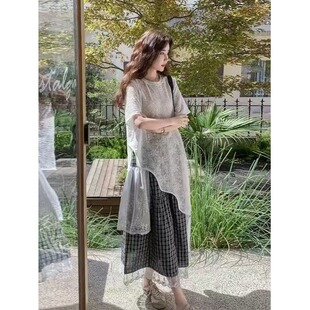 145cm小矮个子减龄穿搭套装 150不规则上衣格子半身裙两件套XS夏女