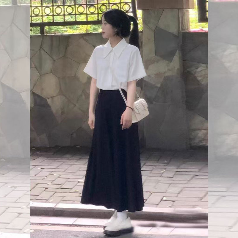 显高穿搭150cm矮小个子高腰半身裙西装伞裙黑色a字裙中长款xxs女