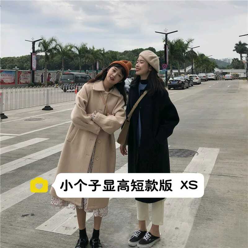 宽松xxs码中长款呢子外套赫本风