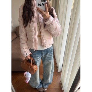 小个子美式复古口袋刺绣牛仔裤145CM低腰宽松显瘦阔腿弯刀拖地裤