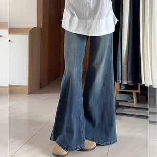 设计感小众宽松显高弹力喇叭裤 145小个子xs码 复古高腰微喇牛仔裤