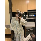 套装 150CM甜美可爱卡通小熊印花长袖 睡衣小个子宽松舒适上衣长裤